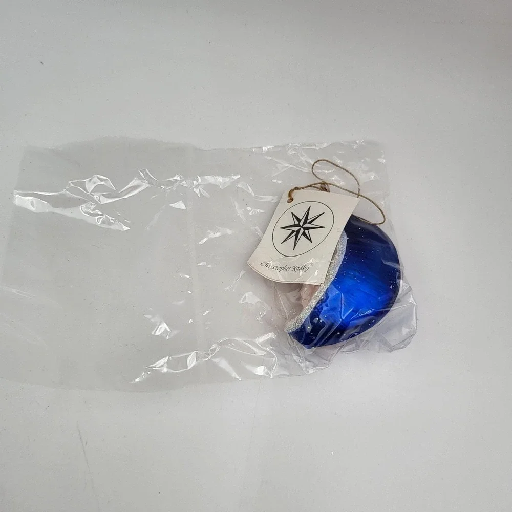 Christopher Radko Crescent Moon Glass Christmas Ornament Man Face Blue